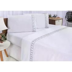 Jogo De Cama Casal King Bordado Tulipa 4 Peças 1 Lençol Superior 1 Len