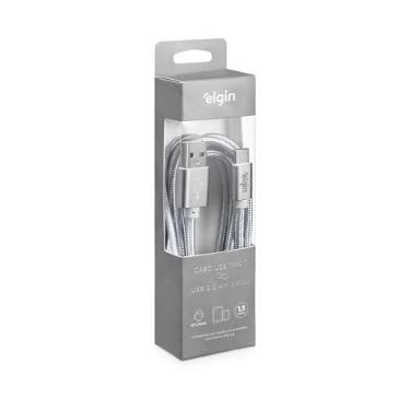 Imagem de Cabo USB 2.0 Tipo C Elgin Nylon 1,5 Metros Cinza