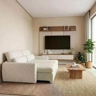 Imagem de Conjunto Painel Suspenso e Sofá Charlie 3 Lugares Retrátil MDP MDF 210cm Off White Concept Estofados