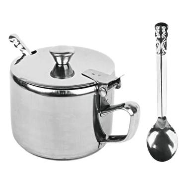 Imagem de 6 Unidades Açucareiro Com Colher Em Aço Inox 200 Ml - Moveis Uteis