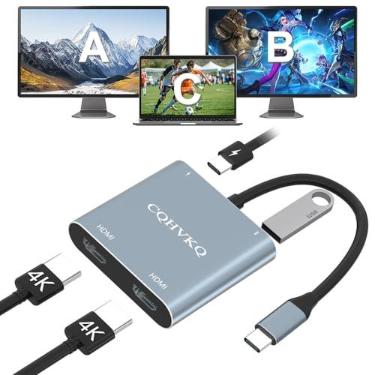 Imagem de CQHVKQ Adaptador USB C para HDMI duplo, adaptador multiportas USB C Hub 4 em 1, suporta 4K @60Hz e duplo 4K @30Hz, para MacBook/LenovoYoga/Thinkpad, XP e mais [MacOS suporta apenas modo SST]