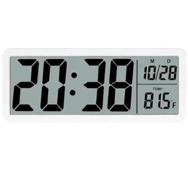 Imagem de SwlatUtokf Relógio de parede digital grande de 21,6 cm, operado por bateria ou plugue, relógio digital LCD, visor grande com hora, data e temperatura, relógio de parede e mesa para quarto, sala de