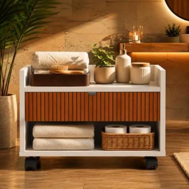 Imagem de Gabinete Organizador Compacto Para Banheiro Prisma Com 1 Gaveta Com Design Moderno e Funcional Branco Ripado - JM3 Moveis