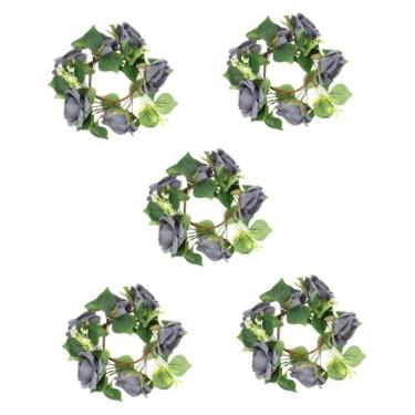 Imagem de BESTOYARD 5 Peças Guirlanda De Vela Rosa Flor Anéis De Guardanapo Anel De Guirlanda De Vela De Primavera Pilares De Páscoa Anéis De Vela Pilar Guirlanda Suporte De Vela Rosas Suporte De