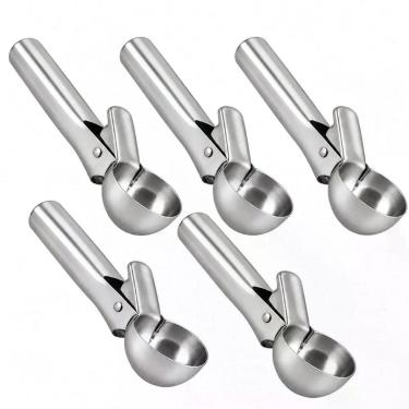 Imagem de Kit 5 Colher Pegador Sorvete Boleador Aço Inox Ejetor Pro - UnyHome
