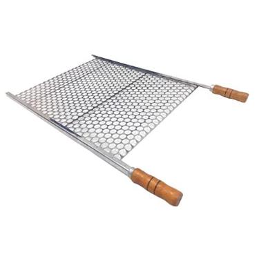Imagem de Grelha Para Churrasco Moeda Inox 60x60 Cabo Madeira E Ponta