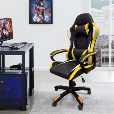 Imagem de Cadeira de jogos com encosto alto, apoios de braços fixos em quatro pontos, altura ajustável (Amarelo)