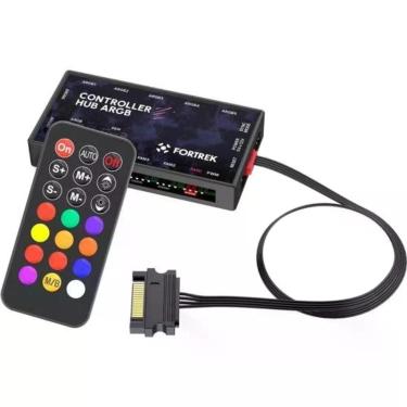Imagem de Controladora de Fan Controller Hub F002 com 7 Entradas ARGB 5V 3 Pinos e 6 PWM 4 Pinos Preto Fortrek