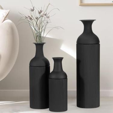 Imagem de BANOMII Conjunto de 3 vasos de metal grandes, 78 cm, 50 cm, 40 cm, vaso de flores alto para grama dos pampas, vasos grandes decorativos para canto de corredor, decoração de chão para sala de estar