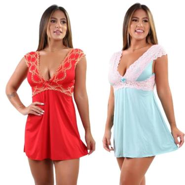 Imagem de KIt 2 Camisola Sensual Renda Luxo Lua De Mel Noiva Feminina - Miamore,