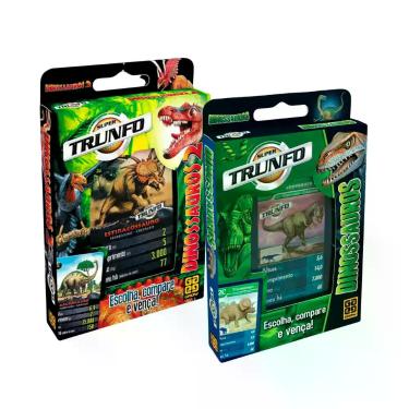 Imagem de Kit 2 Jogos Super Trunfo Dinossauros Grow com 32 Cartas Cada + Caixa P