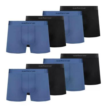 Imagem de Kit 8 Cueca Infantil Microfibra Selene Sem costura Boxer, Preto e azul