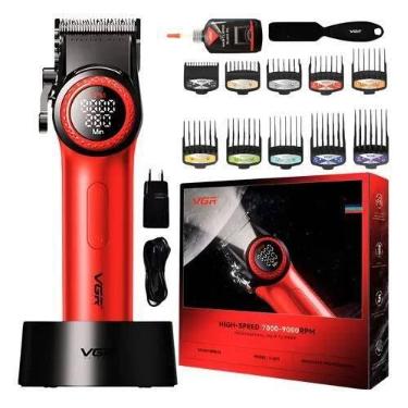 Imagem de Máquina De Cortar Cabelo Vgr V-001 Vermelha Sem Fio, Vermelho