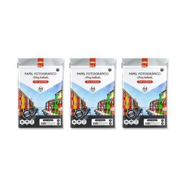 Imagem de Kit 3 Papel Fotográfico Prime A4 180g Glossy Brilhante para Impressão 