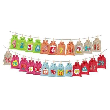 Imagem de oshhni 24x Sacos de calendário de advento de Natal, bolsa de doces, decorações de feriado, decoração de casa, bolsa de estopa, sacos de presente com cordão, Múltiplos