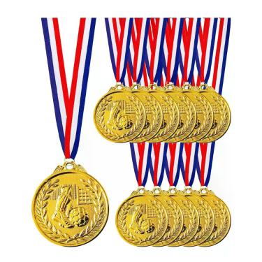 Imagem de Medalhas de Futebol Jauisus 5 cm Douradas  Pacote com 12 e Fita