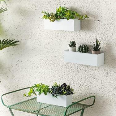 Imagem de Vaso de parede – Pacote com 3, Suportes de plantas para pendurar na parede de 30,5 cm branco, grandes vasos de flores retangulares de metal montados na parede, peitoril da janela, caixa de cerca, trilhos de jardim, prateleira flutuante para ambientes internos e externos