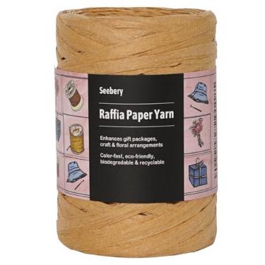 Imagem de Seebery Fio de fita de ráfia para artesanato - Fio de grama de ráfia para embrulho de presente, decoração DIY, persianas e muito mais | Corda de papel de corda fosca - 1/10.2 cm de largura, 109