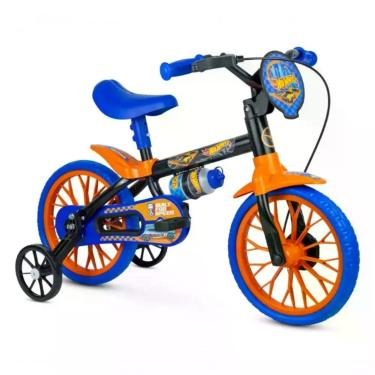 Imagem de Bicicleta Infantil Hot Wheels Aro 12 Freio a Tambor com Rodinhas e Garrafinha Nathor Bicicletas