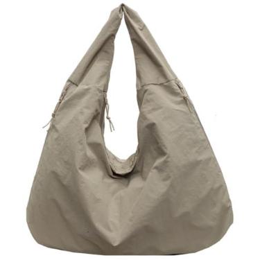 Imagem de Bolsa de mão folgada 2026 Nylon sólida plissada bolsa masculina feminina ombro grande viagem academia casual deslocamento fim de semana férias, Caqui, Large