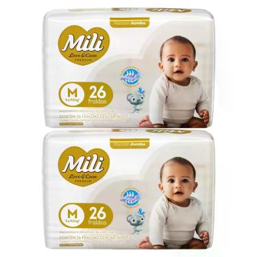 Imagem de Kit C2 Fralda Mili Love Care Tamanho M Jumbo C/26 - Mili
