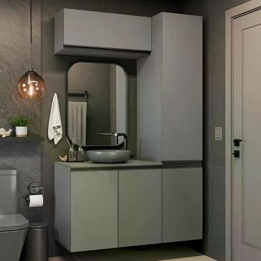 Imagem de Conjunto Gabinete Suspenso Para Banheiro 120cm 5 Portas Nice Madesa 02 Cinza