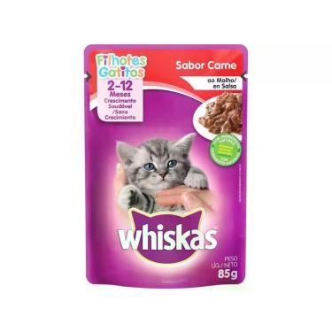 Imagem de Ração Úmida para Gato Filhotes Sachê Whiskas - Carne ao Molho 85g