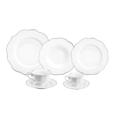 Imagem de WOLFF - Aparelho de Jantar 42 Peças de Porcelana Maldivas Branco com Fio Prata