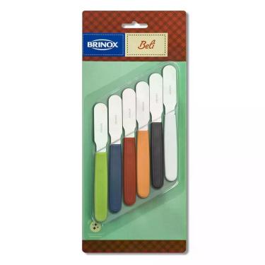 Imagem de Espátulas para Manteiga-Patê 2051-312 6 Peças Aço Inox Polipropileno Colorido da Manhã Brinox