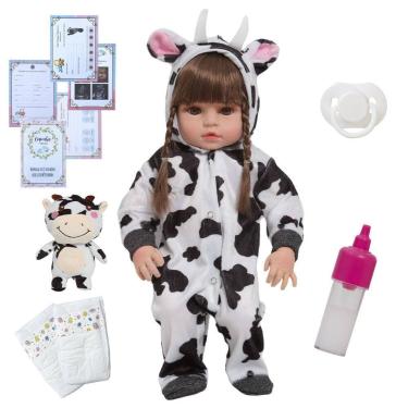 Imagem de Bebê Reborn Articulado Realista Roupa De Vaquinha E Pelúcia - Cegonha 