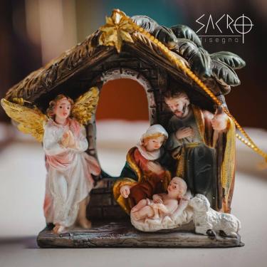 Imagem de Mini Presépio Natal 8cm Sagrada Família Resina Importada - Sacro
