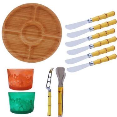 Imagem de Conjunto Para Queijo Frios Petiscos 11 Peças Bambu/Aço Inox. - Lyor
