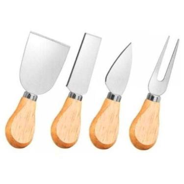 Imagem de Kit Facas de Cortar Queijos 4 Peças Aço Inox com Cabo de Madeira - Top