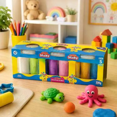 Imagem de 03 Potes de Massinha 05 unidades 75gr Coloridas - Sortido - STICKY TOY
