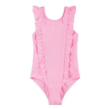 Imagem de LIZENS Maiô infantil com babado recortado e estampa de roupa de banho para meninas, Rosa brilhante, 2-3 Anos