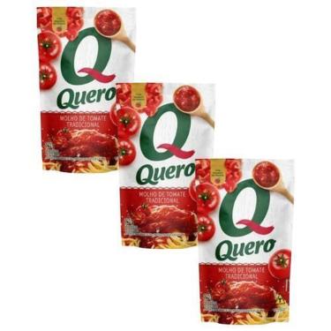 Imagem de Molho de Tomate Tradicional Quero 240g Sachê Kit 3 Unidades