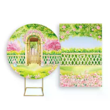Imagem de Painel De Festa Redondo 1,50x1,50 + Painel Vertical 1,50x2,20 - Jardim