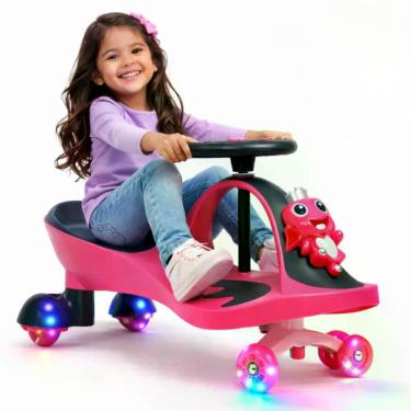 Imagem de Carrinho de Rolimã Infantil Super Car Gira 360 graus  Rodas com LED Suporta 100kg Rosa e Preto OEM