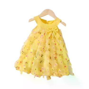 Imagem de Vestido De Verão Para Menina Bebê 0-3 Anos Sem Mangas Com Laço De Flor