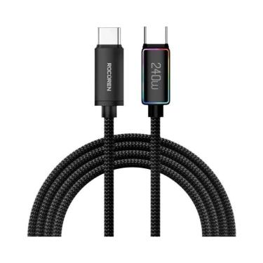 Imagem de Cabo USB Tipo C 240W PD 3.1 Com Luz RGB QC 3.0 Carregamento Rápido Par