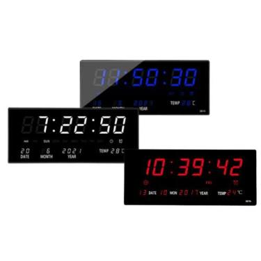Imagem de RELÓGIO de Parede LED DIGITAL Super Grande Para Academia Consultorio Sala de Espera Alto Brilho com Termômetro Data e Hora Alarme e Cronometro 3x15x36 BAnpinSH