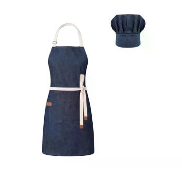Imagem de Avental Jeans Azul e Chapeu de Cozinheiro Chef Cozinha Bar - CASACHA