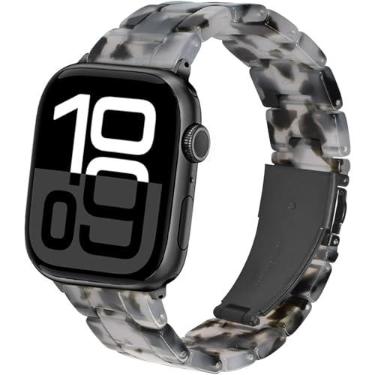 Imagem de SPINYE Pulseira de substituição de resina colorida de 38 mm, 40 mm, 41 mm e 42 mm, para Apple Watch séries 10/9/8 / Ultra/7 / SE / 6/5 / 4/3 feminino (flor preta tinta)