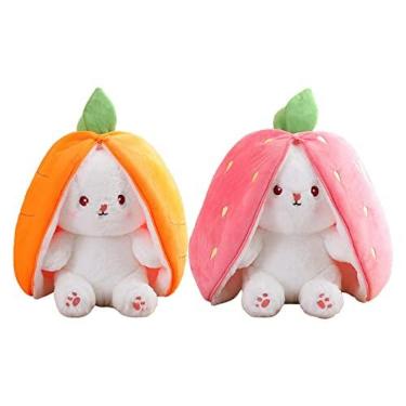 Imagem de Coelhinhos de Esconde-esconde em Bolsas de Cenoura Decorações de Páscoa, Brinquedo de Pelúcia de Coelhinho de Cenoura e Morango, Coelho de Pelúcia Fofo Coelho de Pelúcia Boneca de Presentes de Páscoa
