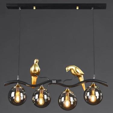 Imagem de Lustre De Bolha De 4 Luzes Lustre De Globo De Vidro De Meados Do Século Lustre De Design De Pássaro Criativo Lustre Linear Luz Pendente Moderna Para Sala De Estar Cozinha, Black, White Glass