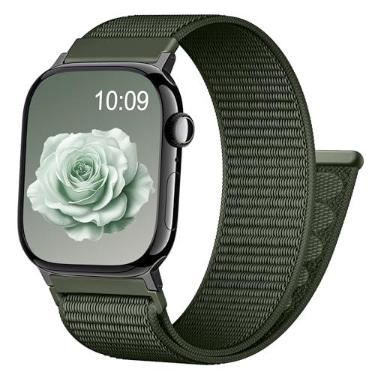 Imagem de Zedoli Pulseira esportiva de nylon compatível com Apple Watch séries 11, 10, 9, 8, 7, 6, 5, 4, 3, 2 e SE, Ultra 2 3 e SE, verde militar