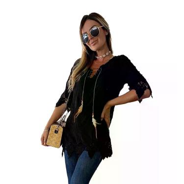 Imagem de Blusa Camisa Importada Renda Algodão Moda Praia Levinha / Saida de Pra