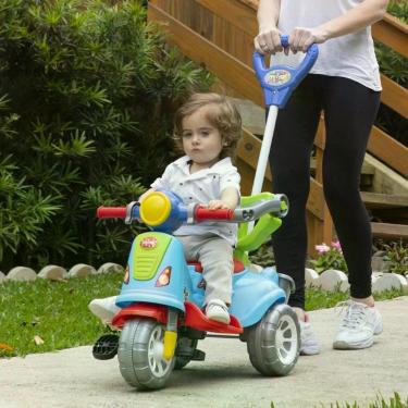 Imagem de Triciclo Carrinho de Passeio Infantil Avespa com Guia e Buzina Ajustável Colorido Maral