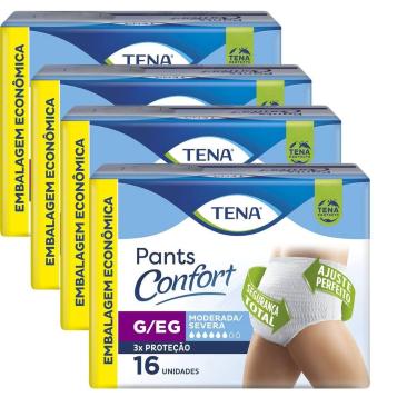 Imagem de Kit 4 Fraldas Tena Pants Adulto Unissex p Incontinência P, M, G e GG A