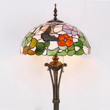 Imagem de L-Juicwe Luminária De Chão Tiffany Com Vitral, Luminária De Leitura De Pé, 16 X 16 X 70 Polegadas, Luminária De Canto Antiga, Decoração Para Quarto, Escritório, Sala De Estar (Flor De Borboleta)